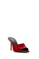 Women's Red High Thin Heel Patent Leather Slippers | Derimod