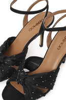 Women's Black Ankle Buckle High Thin Heel Fabric Sandals | Derimod