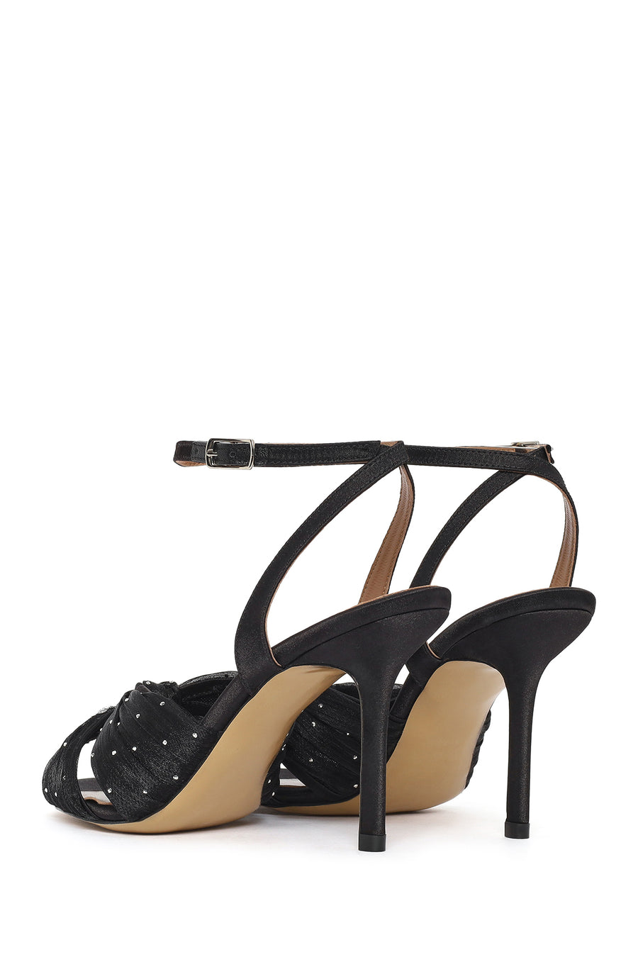 Women's Black Ankle Buckle High Thin Heel Fabric Sandals