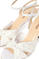 Women's White Ankle Buckle High Thin Heel Fabric Sandals | Derimod