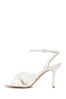 Women's White Ankle Buckle High Thin Heel Fabric Sandals | Derimod