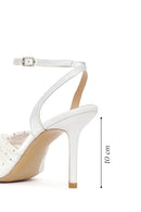 Women's White Ankle Buckle High Thin Heel Fabric Sandals | Derimod