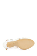 Women's White Ankle Buckle High Thin Heel Fabric Sandals | Derimod
