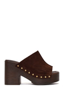 Women's Brown High Heel Suede Leather Slippers | Derimod
