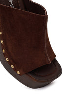 Women's Brown High Heel Suede Leather Slippers | Derimod