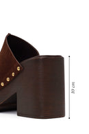Women's Brown High Heel Suede Leather Slippers | Derimod