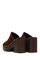 Women's Brown High Heel Suede Leather Slippers | Derimod