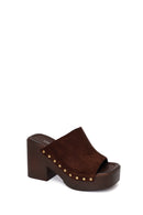 Women's Brown High Heel Suede Leather Slippers | Derimod