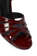 Women's Burgundy Ankle Buckle High Heel Patent Leather Sandals | Derimod