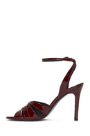 Women's Burgundy Ankle Buckle High Heel Patent Leather Sandals | Derimod