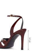 Women's Burgundy Ankle Buckle High Heel Patent Leather Sandals | Derimod