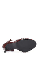 Women's Burgundy Ankle Buckle High Heel Patent Leather Sandals | Derimod