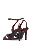 Women's Burgundy Ankle Buckle High Heel Patent Leather Sandals | Derimod
