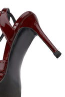 Women's Burgundy Ankle Buckle High Heel Patent Leather Sandals | Derimod