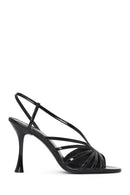 Women's Black Ankle Buckle High Thin Heel Metallic Leather Sandals | Derimod