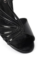 Women's Black Ankle Buckle High Thin Heel Metallic Leather Sandals | Derimod