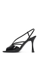 Women's Black Ankle Buckle High Thin Heel Metallic Leather Sandals | Derimod