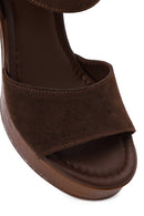 Woman Brown Buckled Platform Chunky Heeled Suede Sandal | Derimod