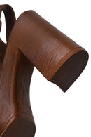 Woman Brown Buckled Platform Chunky Heeled Suede Sandal | Derimod