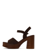 Woman Brown Buckled Platform Chunky Heeled Suede Sandal | Derimod