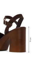 Woman Brown Buckled Platform Chunky Heeled Suede Sandal | Derimod