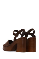 Woman Brown Buckled Platform Chunky Heeled Suede Sandal | Derimod