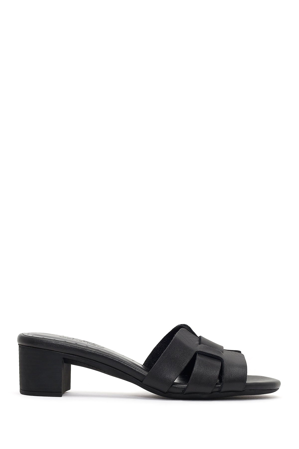 Women's Black Short Chunky Heel Leather Slippers 26SFD204018 | Derimod