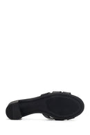 Women's Black Short Chunky Heel Leather Slippers | Derimod