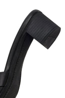 Women's Black Short Chunky Heel Leather Slippers | Derimod