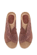 Woman Dark Powder Patterned Suede Espadrilles Slipper | Derimod