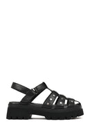 Woman Black Strappy Thick-Soled Leather Sandals | Derimod