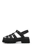 Woman Black Strappy Thick-Soled Leather Sandals | Derimod