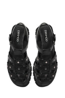 Woman Black Strappy Thick-Soled Leather Sandals | Derimod