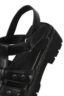 Woman Black Strappy Thick-Soled Leather Sandals | Derimod