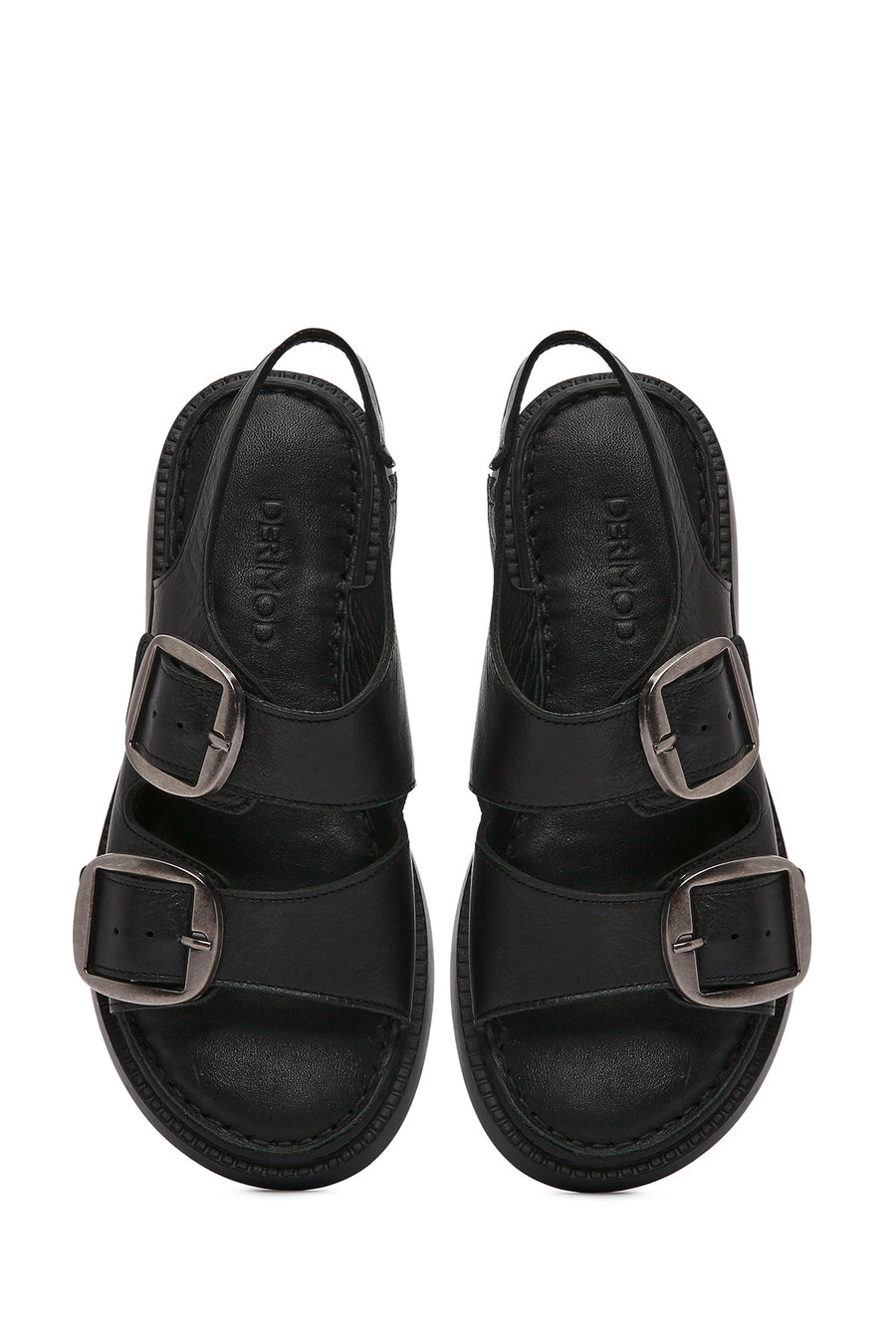 Women's Black Chunky Sole Leather Comfort Sandals