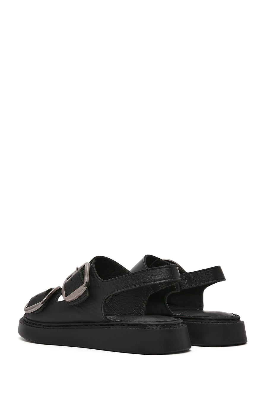Women's Black Chunky Sole Leather Comfort Sandals