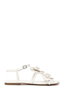 Woman White Ankle-Buckle Floral Sandal | Derimod
