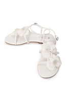 Woman White Ankle-Buckle Floral Sandal | Derimod