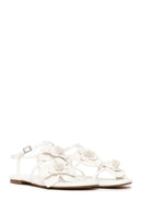 Woman White Ankle-Buckle Floral Sandal | Derimod