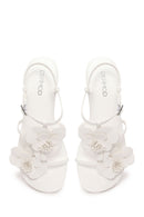 Woman White Ankle-Buckle Floral Sandal | Derimod