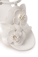 Woman White Ankle-Buckle Floral Sandal | Derimod