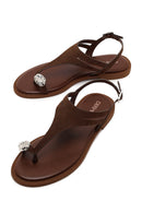Woman Brown Buckled Suede Thong Sandal | Derimod