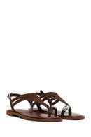 Woman Brown Buckled Suede Thong Sandal | Derimod