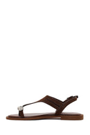 Woman Brown Buckled Suede Thong Sandal | Derimod