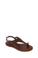 Woman Brown Buckled Suede Thong Sandal | Derimod