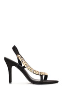 Woman Black Embellished High Thin-Heeled Sandal | Derimod