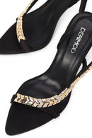 Woman Black Embellished High Thin-Heeled Sandal | Derimod