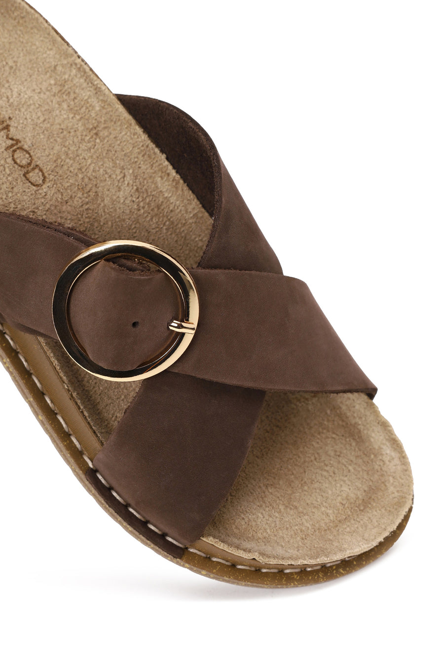 Woman Brown Buckled Suede Slipper