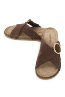 Woman Brown Buckled Suede Slipper | Derimod