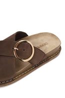 Woman Brown Buckled Suede Slipper | Derimod